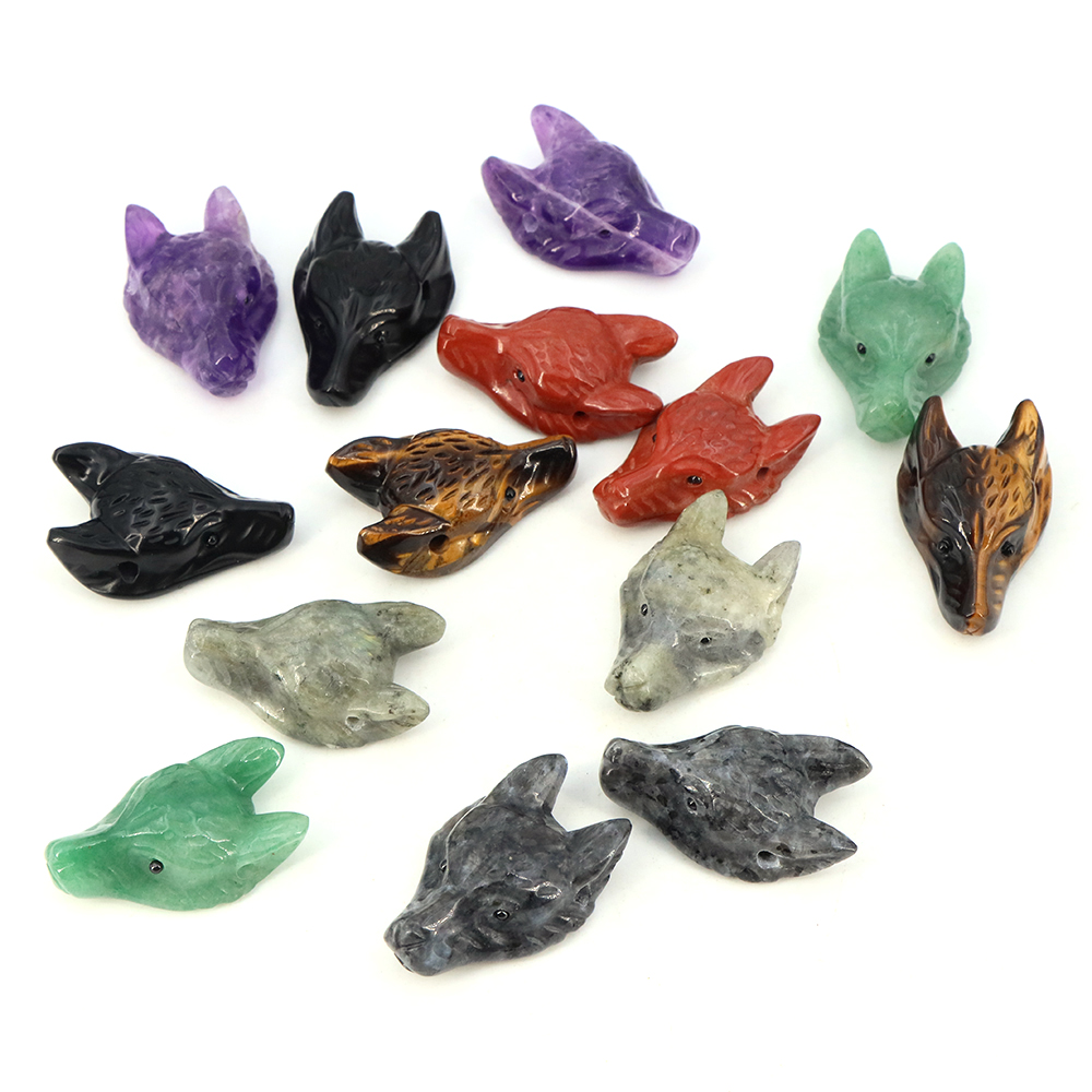40mm Wolf Head Stone Pendant N - Jewelry Making Gemstones ulasan dan harga