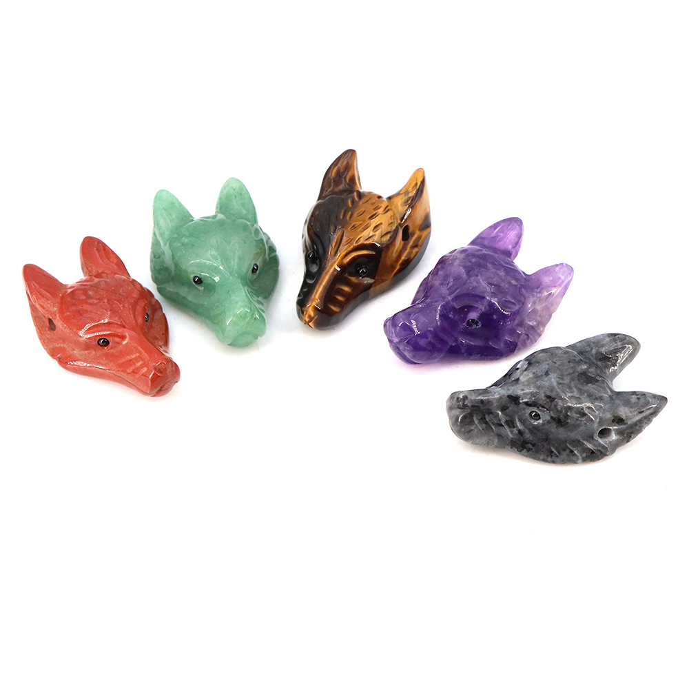 40mm Wolf Head Stone Pendant N - Jewelry Making Gemstones ulasan dan harga